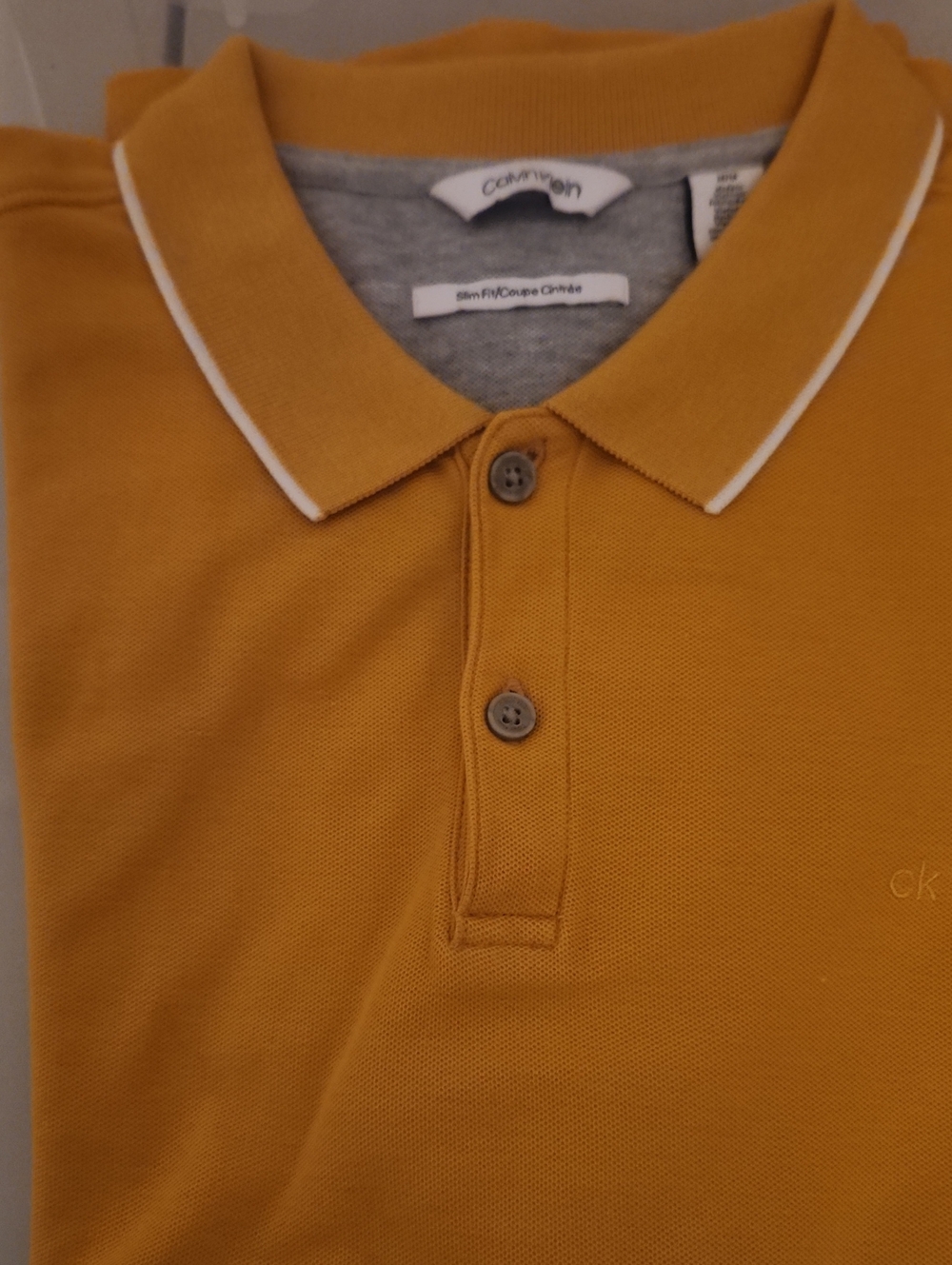 Calvin Klein Men's Mustard Polo with White Piping